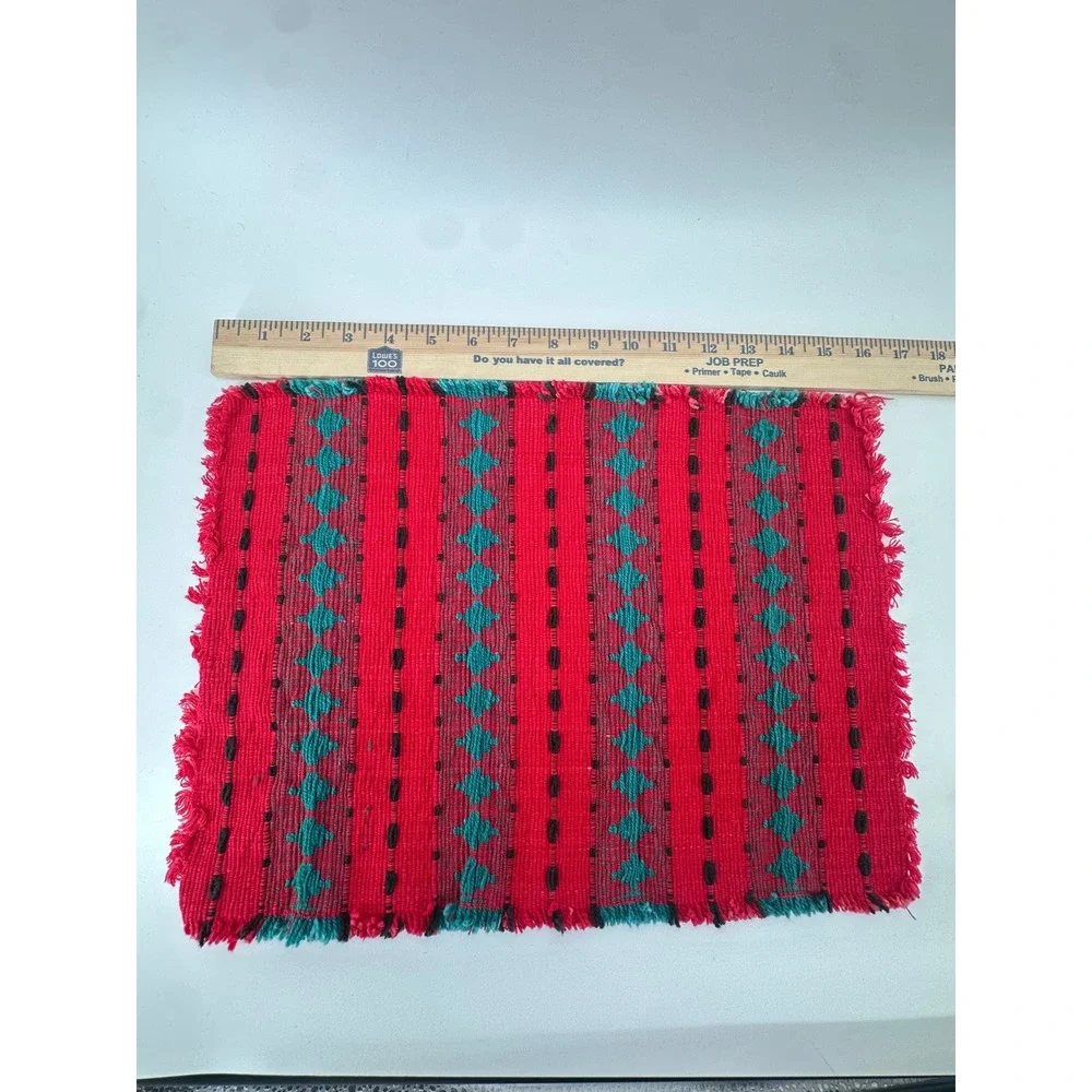 Set of 4 Handwoven Southwestern Placemats Red Green Geometric Fringed Table Mats